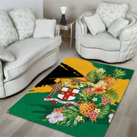 Jamaica Pineapple Area Rug Coat of Arms Tropical Flowers