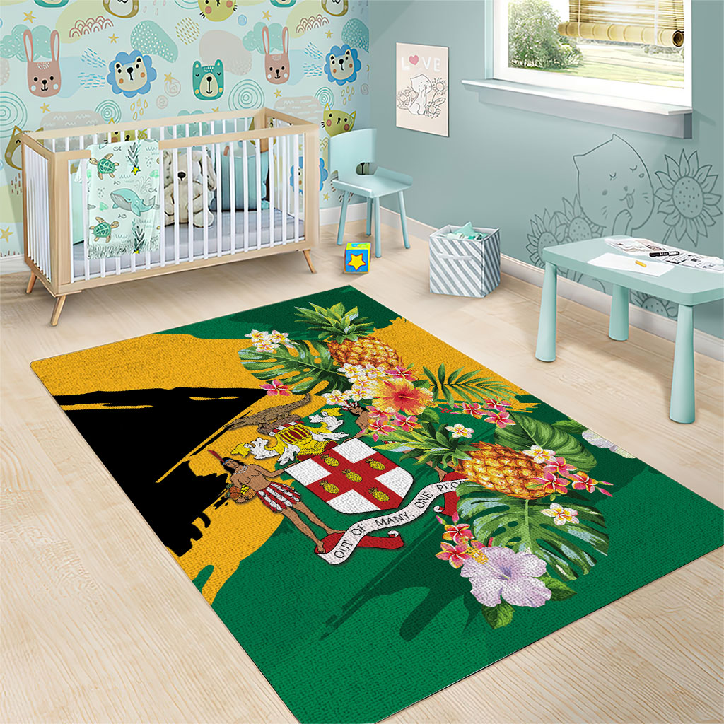 Jamaica Pineapple Area Rug Coat of Arms Tropical Flowers