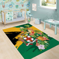 Jamaica Pineapple Area Rug Coat of Arms Tropical Flowers