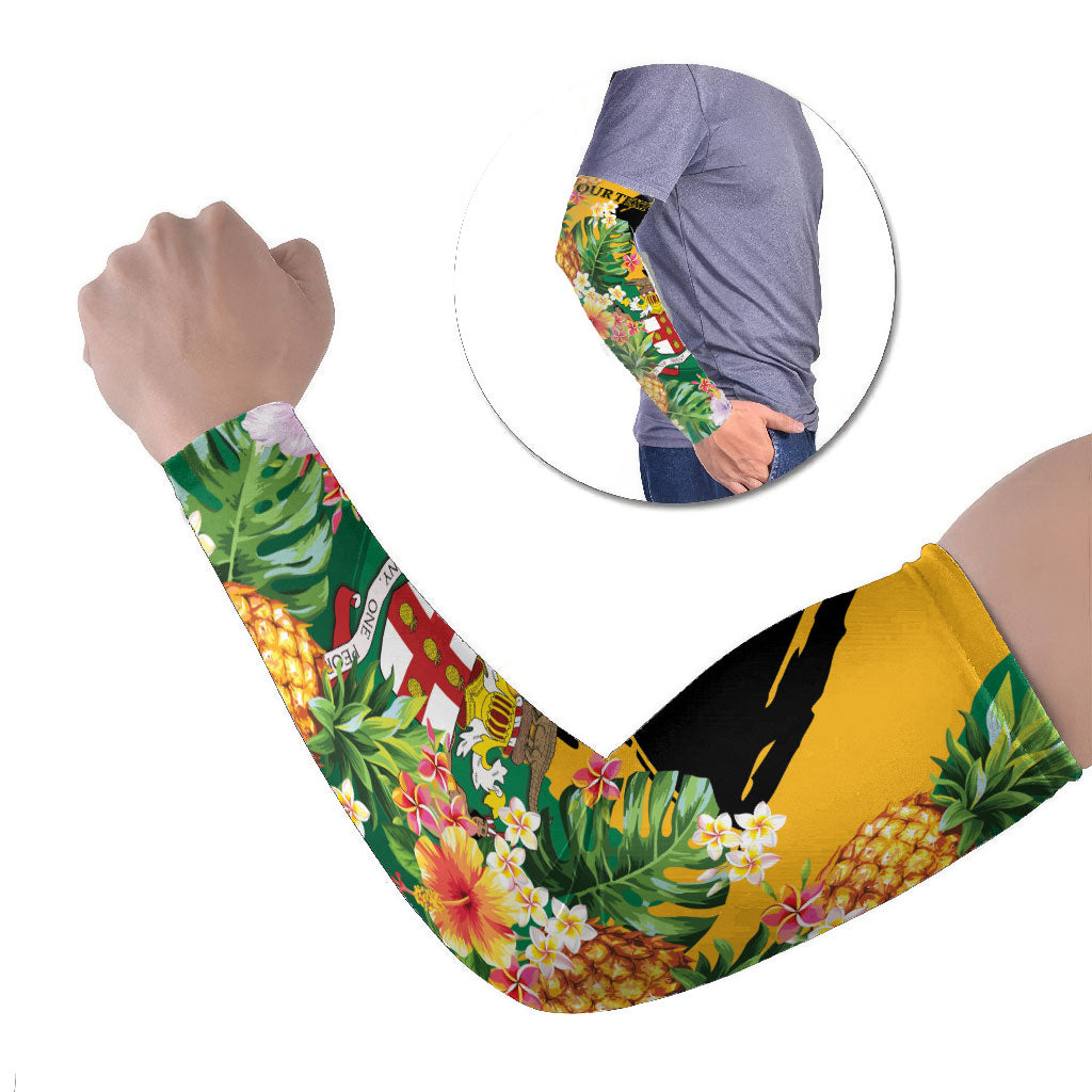 Personalized Jamaica Pineapple Arm Sleeves Coat of Arms Tropical Flowers