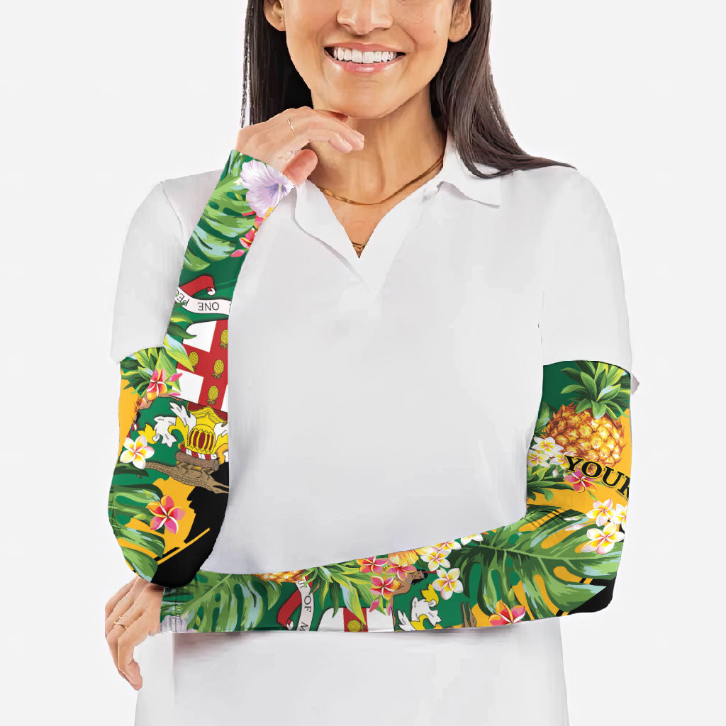 Personalized Jamaica Pineapple Arm Sleeves Coat of Arms Tropical Flowers