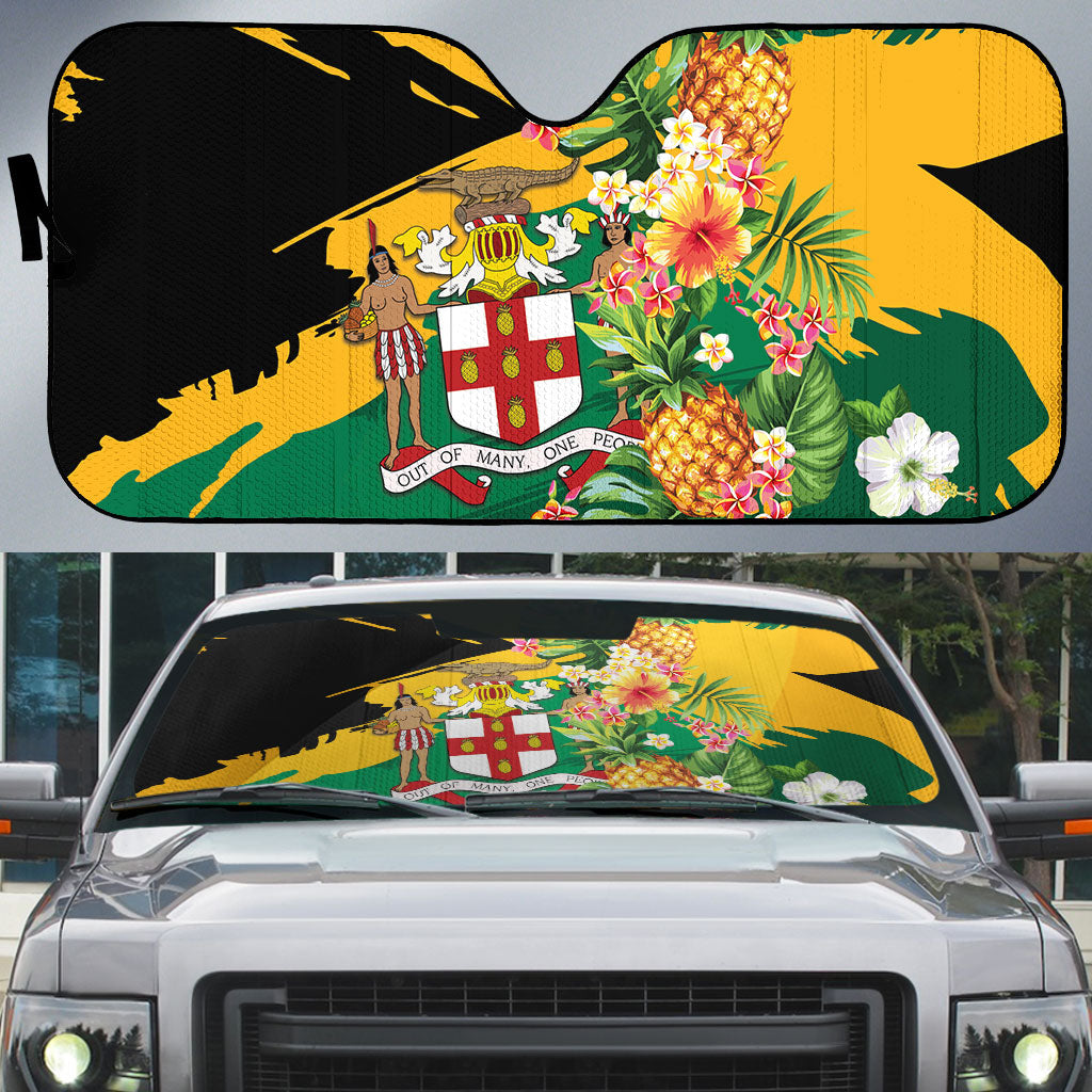 Jamaica Pineapple Auto Sun Shade Coat of Arms Tropical Flowers