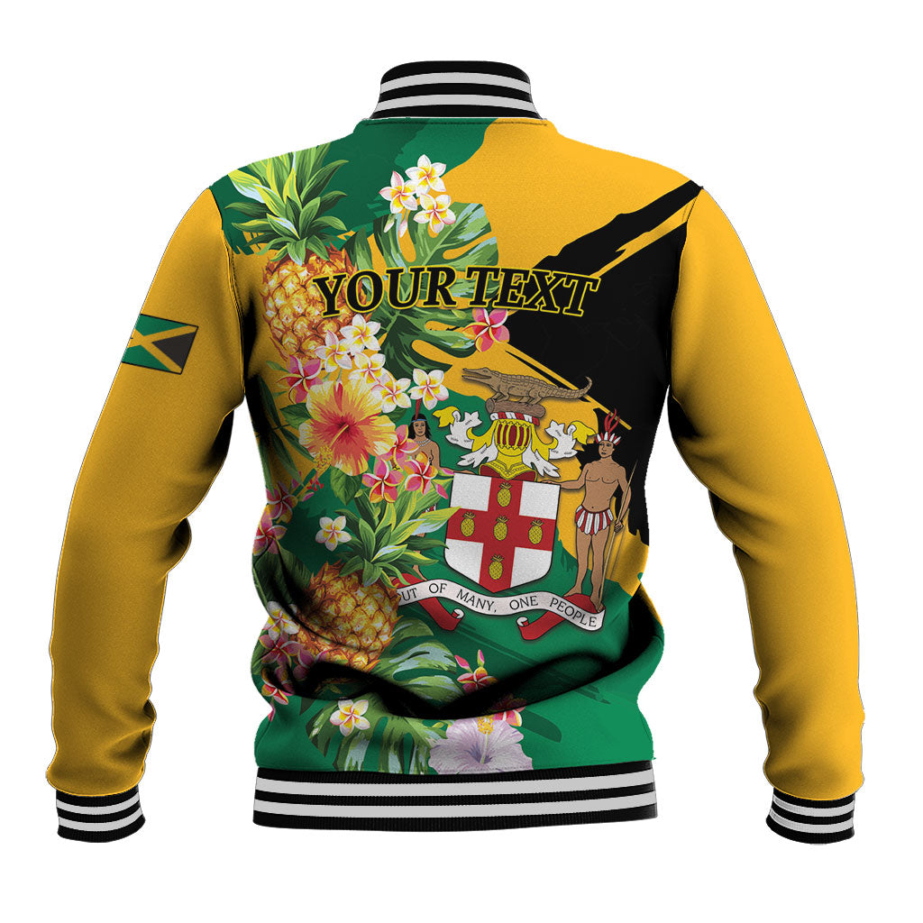 Personalized Jamaica Pineapple Baseball Jacket Coat of Arms Tropical Flowers