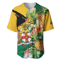Personalized Jamaica Pineapple Baseball Jersey Coat of Arms Tropical Flowers