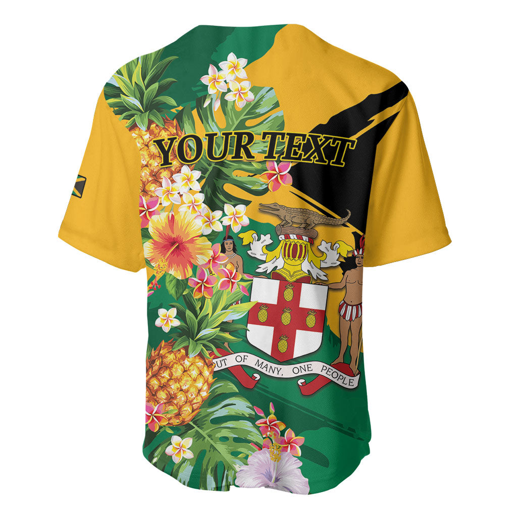 Personalized Jamaica Pineapple Baseball Jersey Coat of Arms Tropical Flowers
