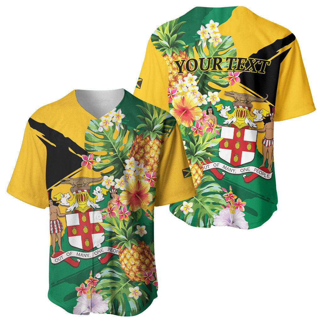 Personalized Jamaica Pineapple Baseball Jersey Coat of Arms Tropical Flowers