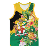 Personalized Jamaica Pineapple Basketball Jersey Coat of Arms Tropical Flowers