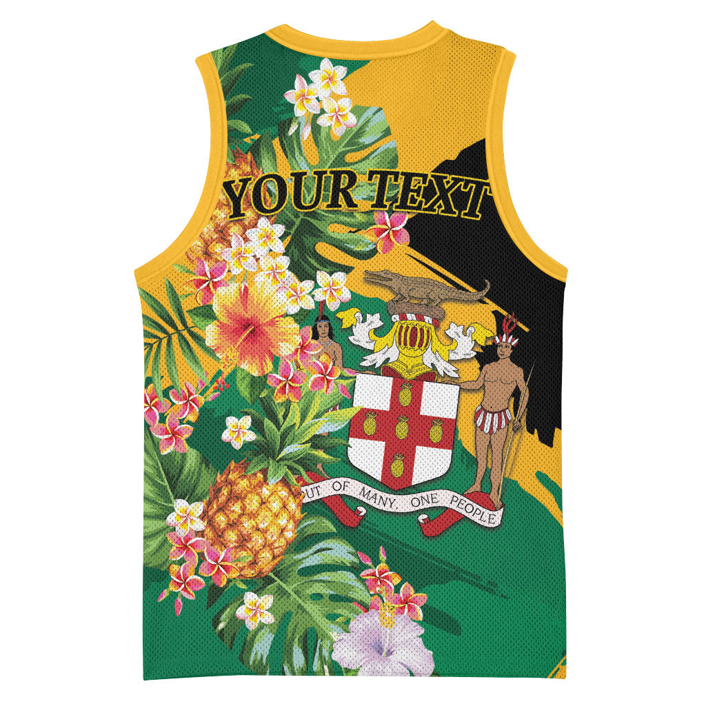 Personalized Jamaica Pineapple Basketball Jersey Coat of Arms Tropical Flowers