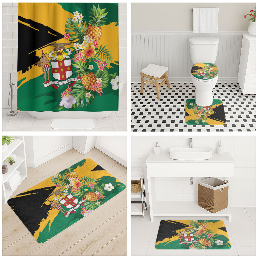 Jamaica Pineapple Bathroom Set Coat of Arms Tropical Flowers