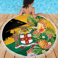 Jamaica Pineapple Beach Blanket Coat of Arms Tropical Flowers