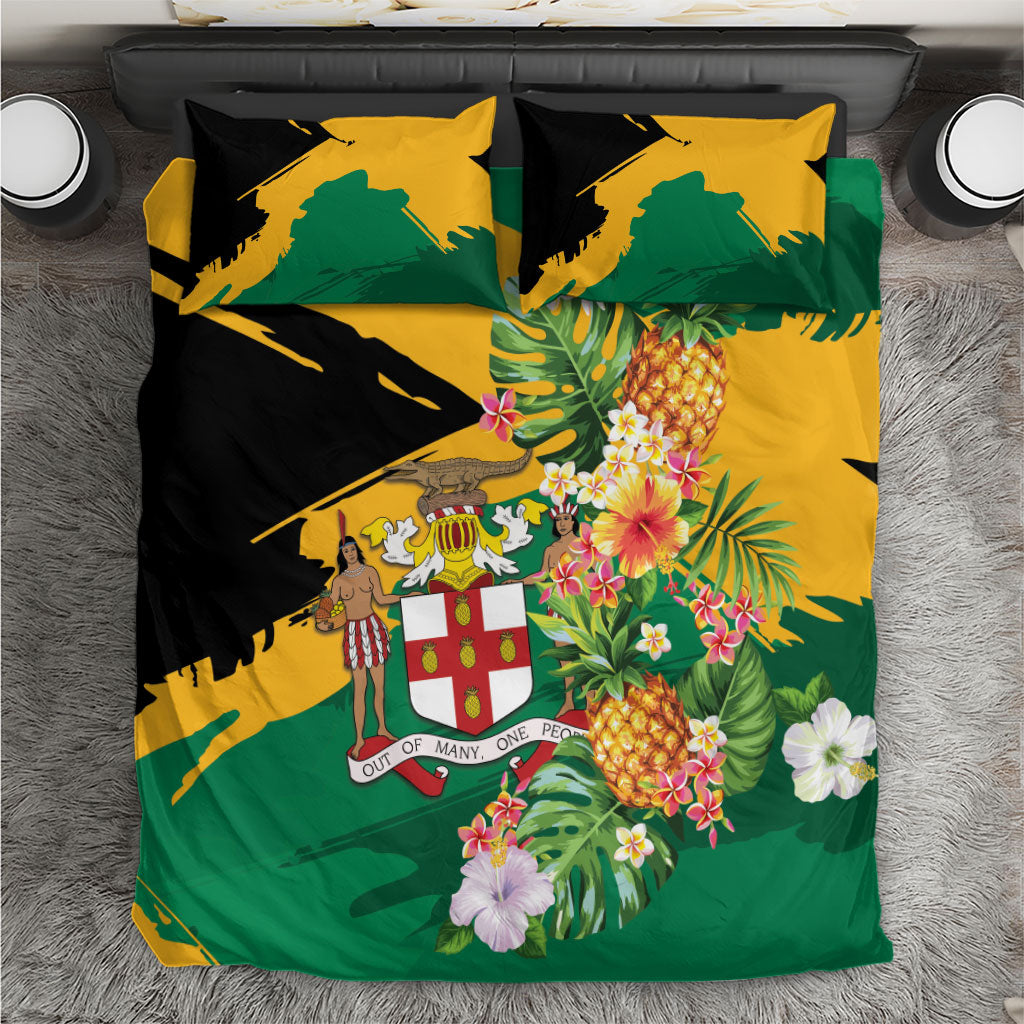 Jamaica Pineapple Bedding Set Coat of Arms Tropical Flowers