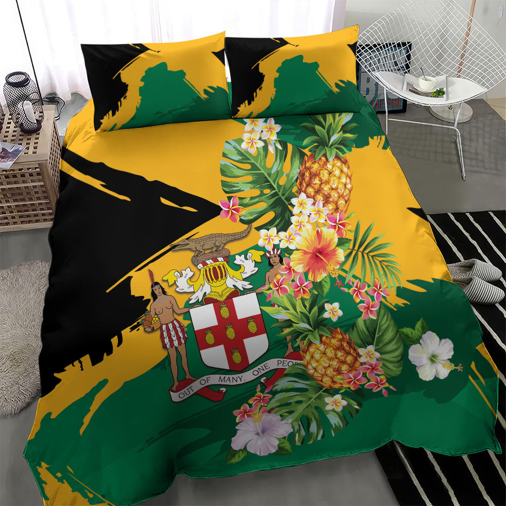 Jamaica Pineapple Bedding Set Coat of Arms Tropical Flowers