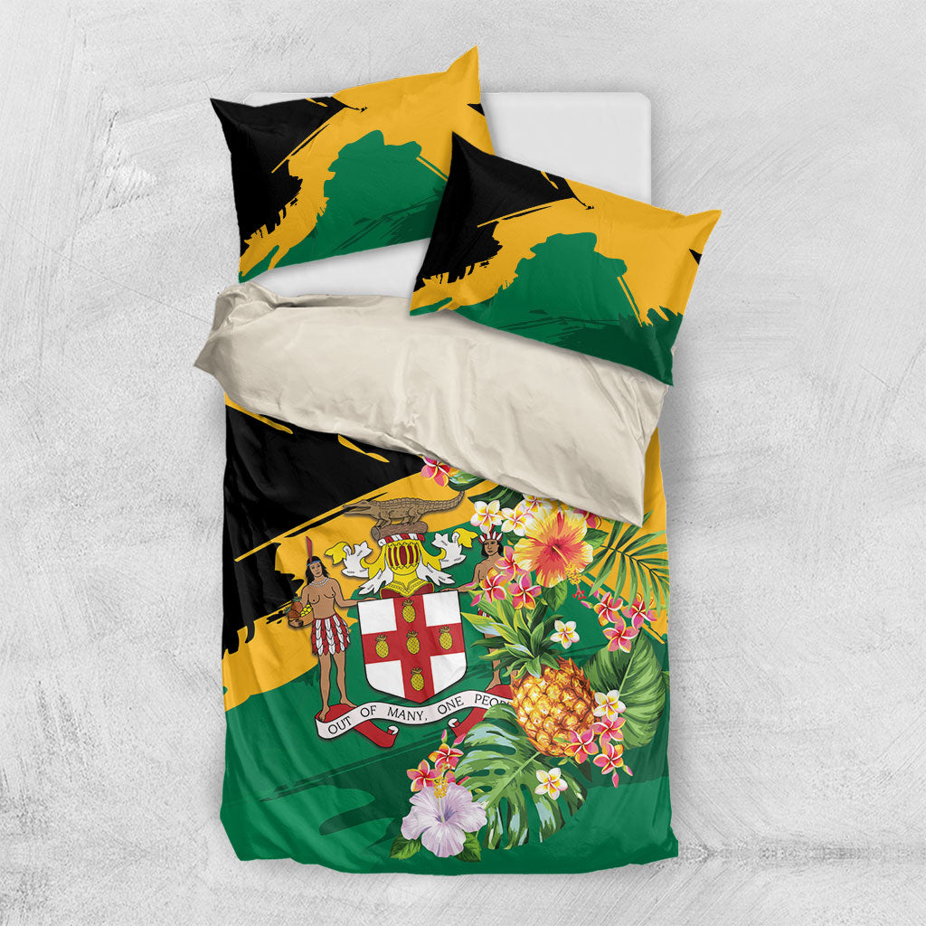 Jamaica Pineapple Bedding Set Coat of Arms Tropical Flowers