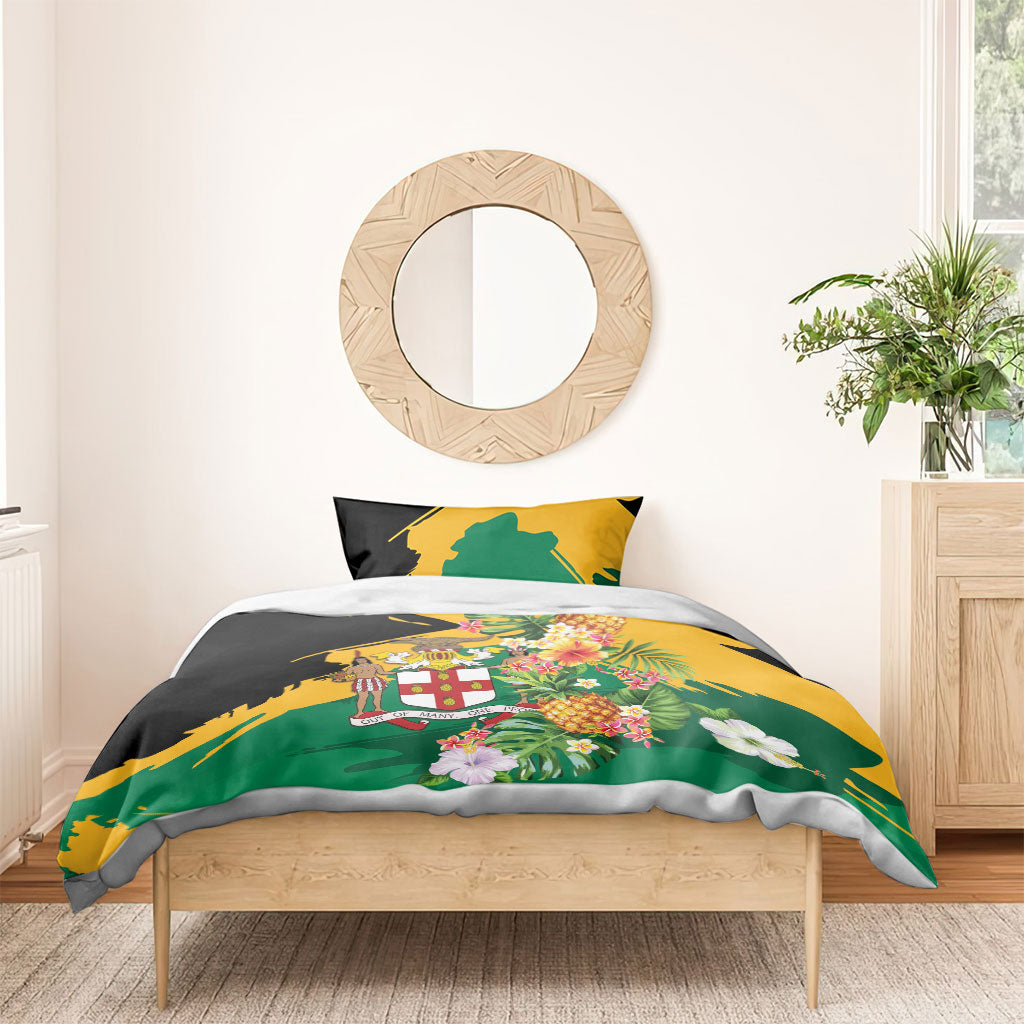 Jamaica Pineapple Bedding Set Coat of Arms Tropical Flowers