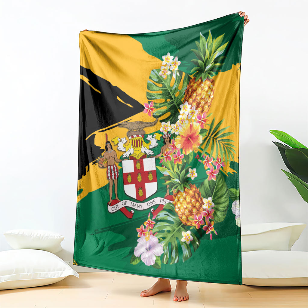 Jamaica Pineapple Blanket Coat of Arms Tropical Flowers