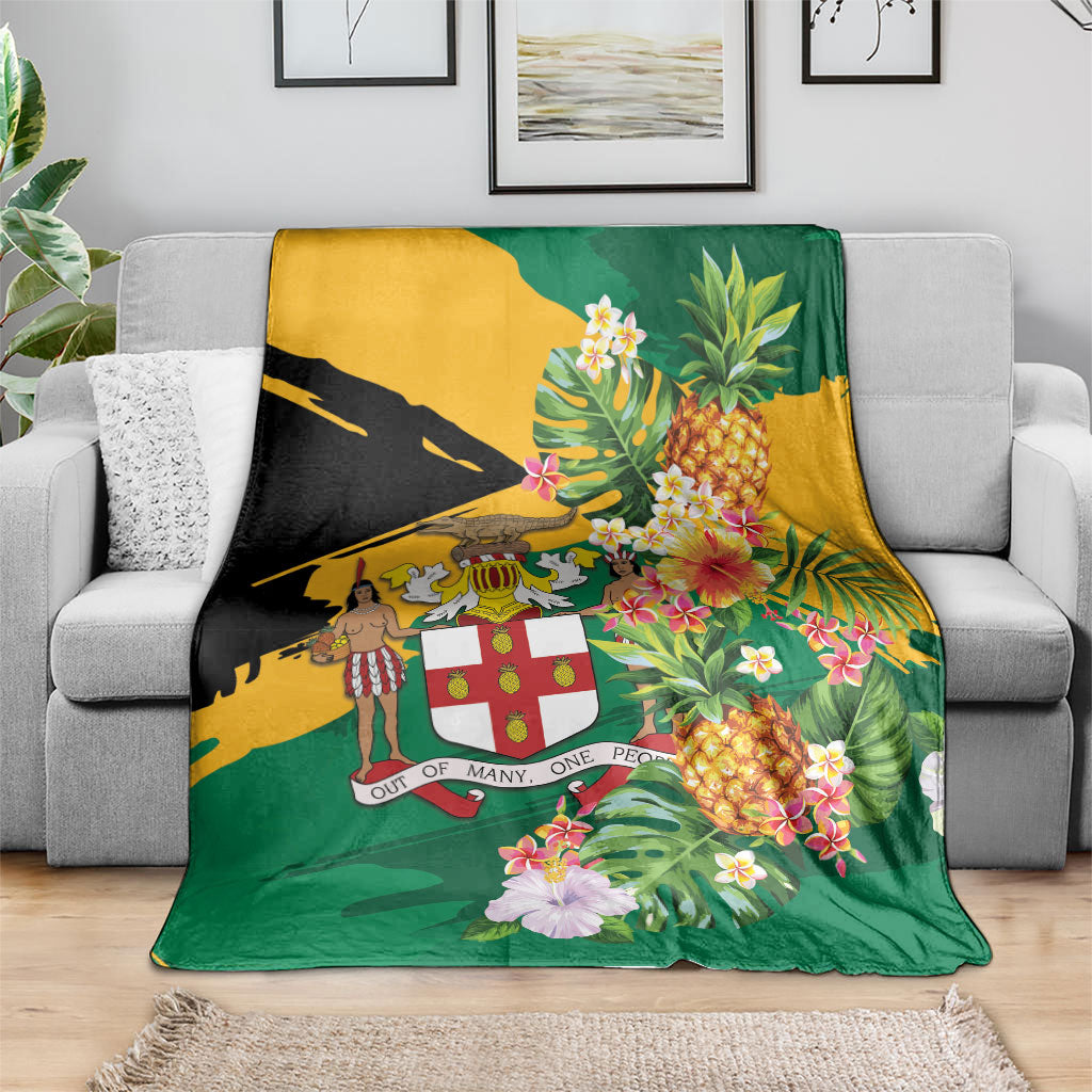 Jamaica Pineapple Blanket Coat of Arms Tropical Flowers