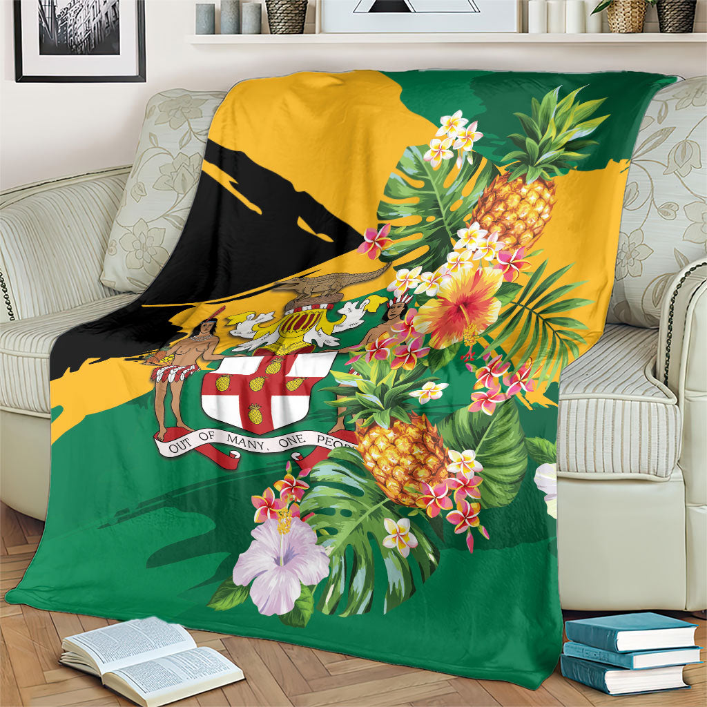 Jamaica Pineapple Blanket Coat of Arms Tropical Flowers