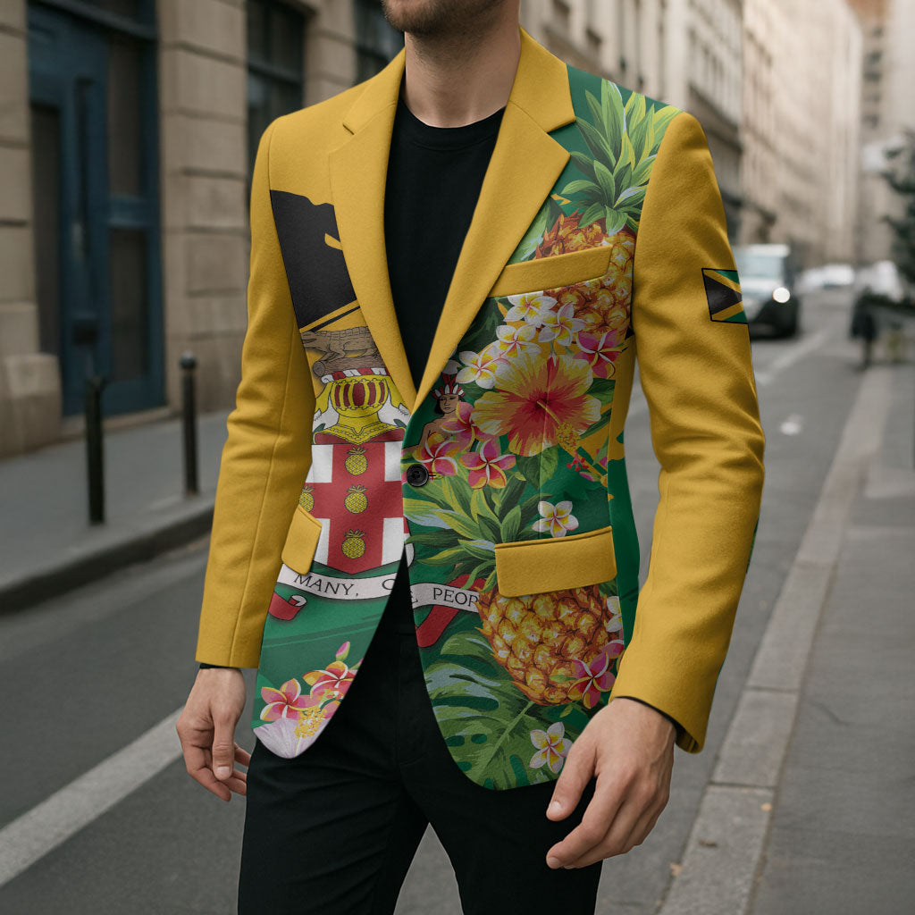 Personalized Jamaica Pineapple Blazer Coat of Arms Tropical Flowers