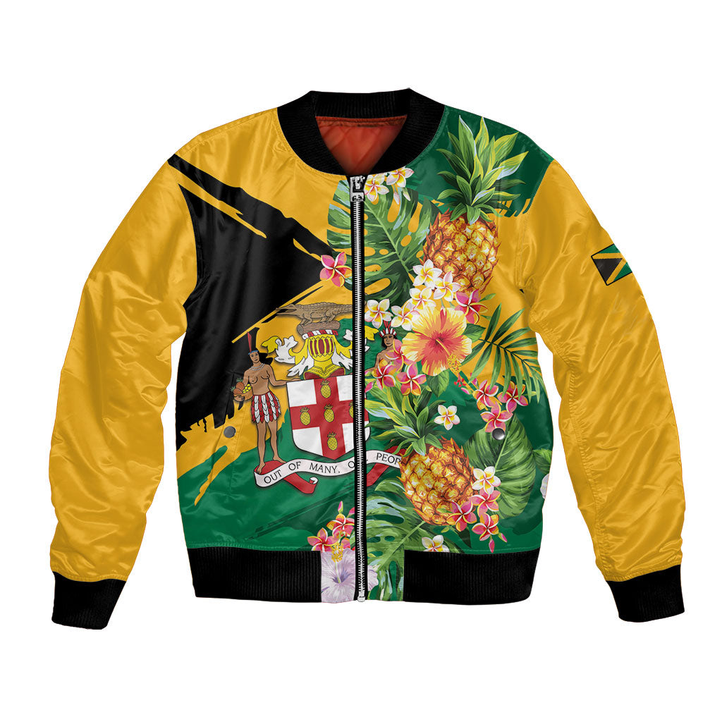 Personalized Jamaica Pineapple Bomber Jacket Coat of Arms Tropical Flowers