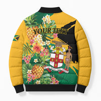 Personalized Jamaica Pineapple Bomber Puffer Jacket Coat of Arms Tropical Flowers