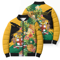 Personalized Jamaica Pineapple Bomber Puffer Jacket Coat of Arms Tropical Flowers