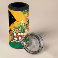 Personalized Jamaica Pineapple 4 in 1 Can Cooler Tumbler Coat of Arms Tropical Flowers