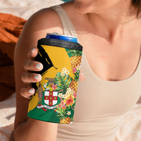 Personalized Jamaica Pineapple 4 in 1 Can Cooler Tumbler Coat of Arms Tropical Flowers