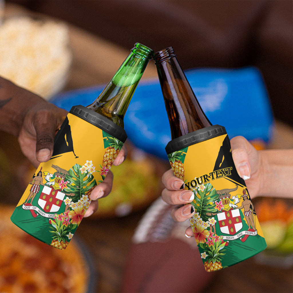Personalized Jamaica Pineapple 4 in 1 Can Cooler Tumbler Coat of Arms Tropical Flowers