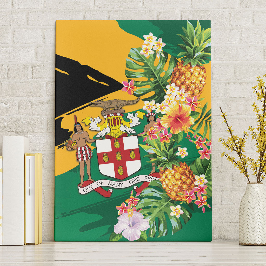 Jamaica Pineapple Canvas Wall Art Coat of Arms Tropical Flowers