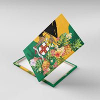 Jamaica Pineapple Canvas Wall Art Coat of Arms Tropical Flowers