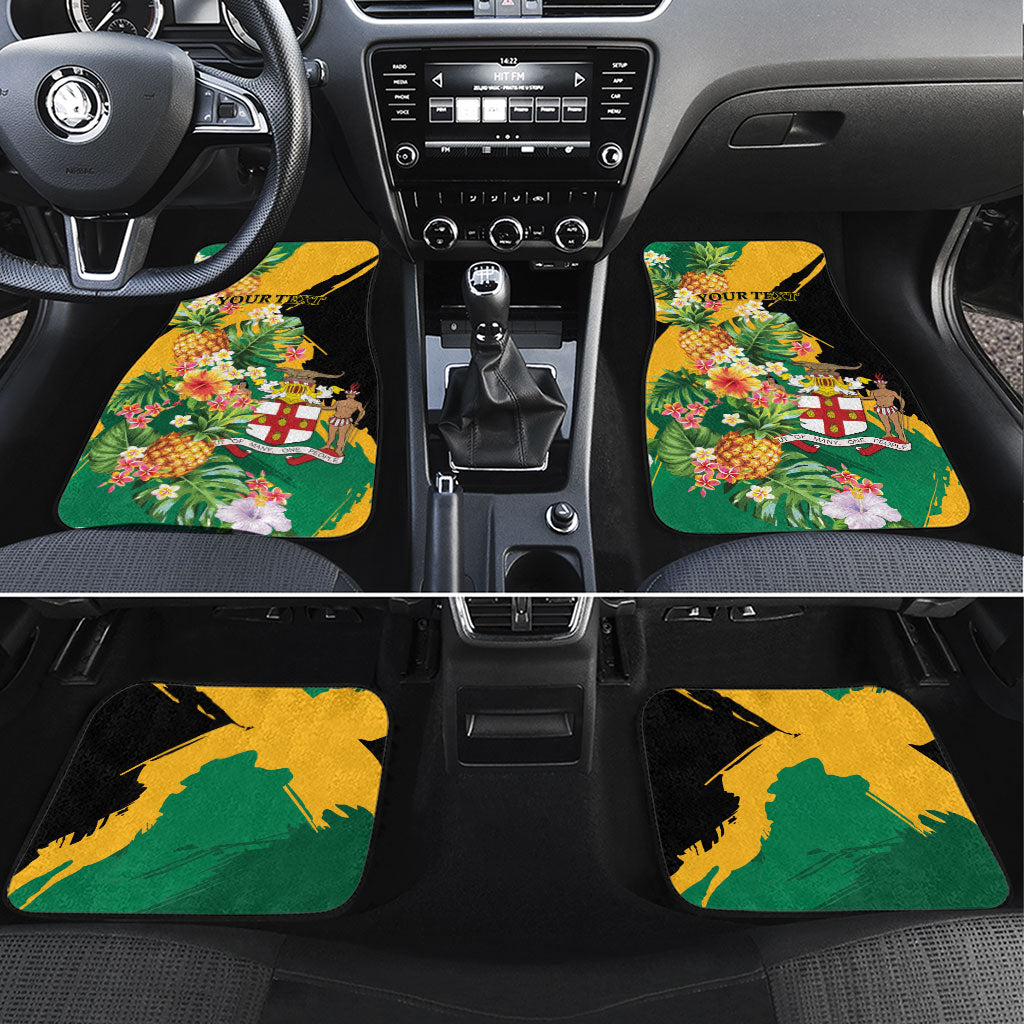 Personalized Jamaica Pineapple Car Mats Coat of Arms Tropical Flowers
