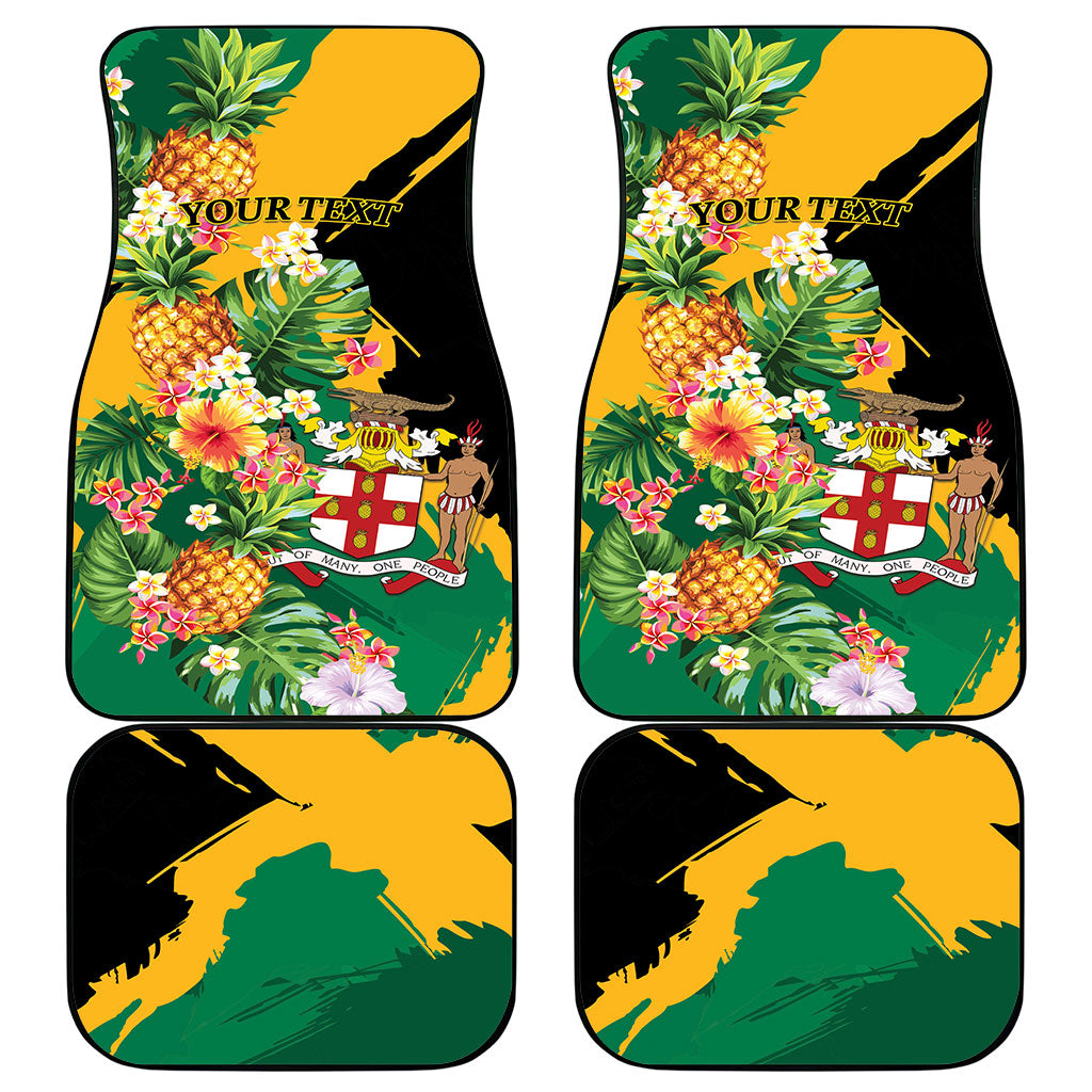 Personalized Jamaica Pineapple Car Mats Coat of Arms Tropical Flowers
