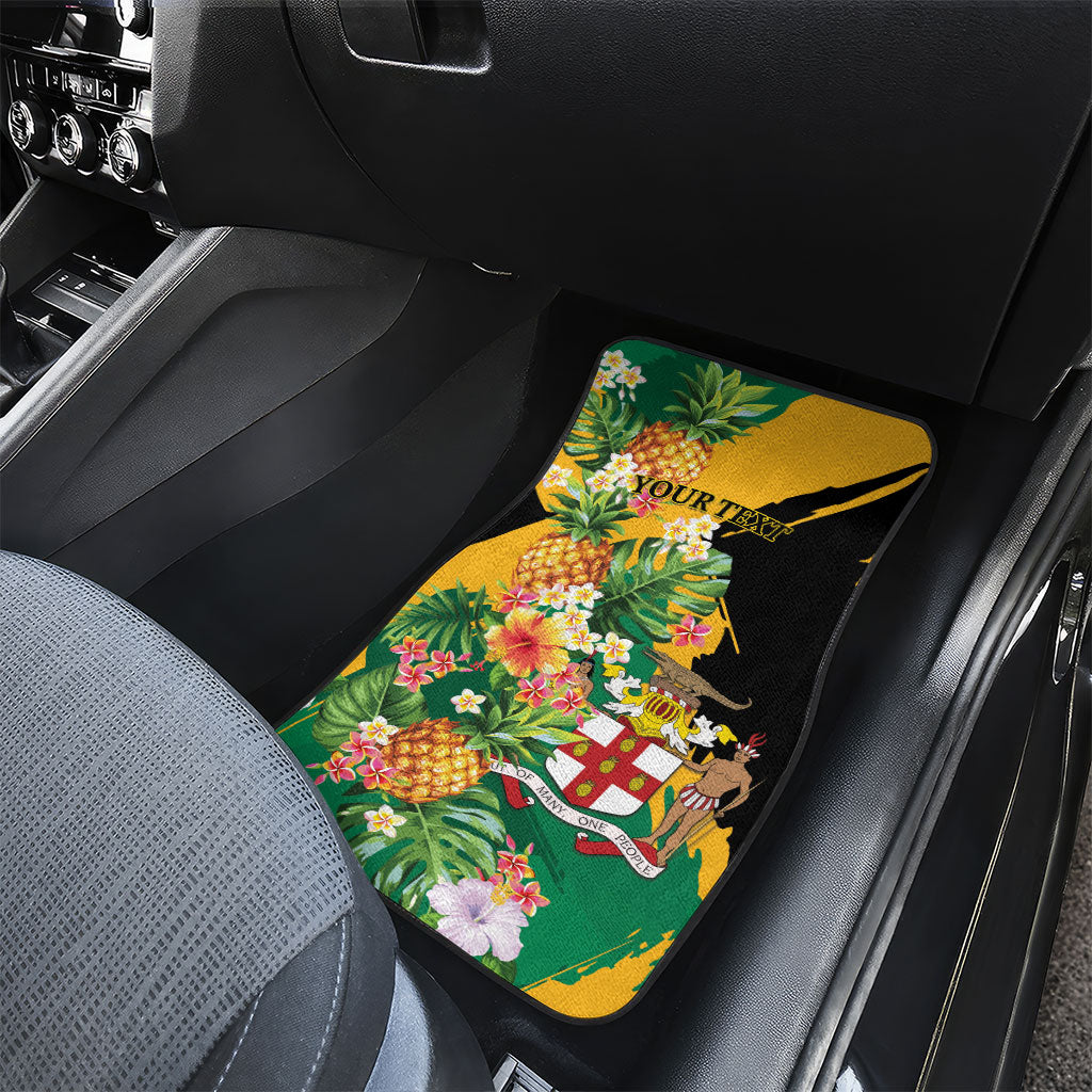 Personalized Jamaica Pineapple Car Mats Coat of Arms Tropical Flowers