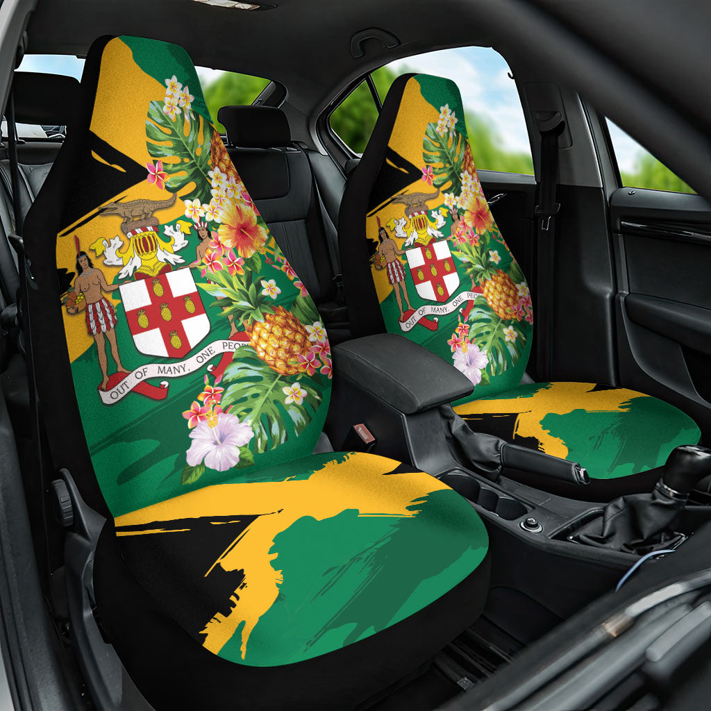 Jamaica Pineapple Car Seat Cover Coat of Arms Tropical Flowers