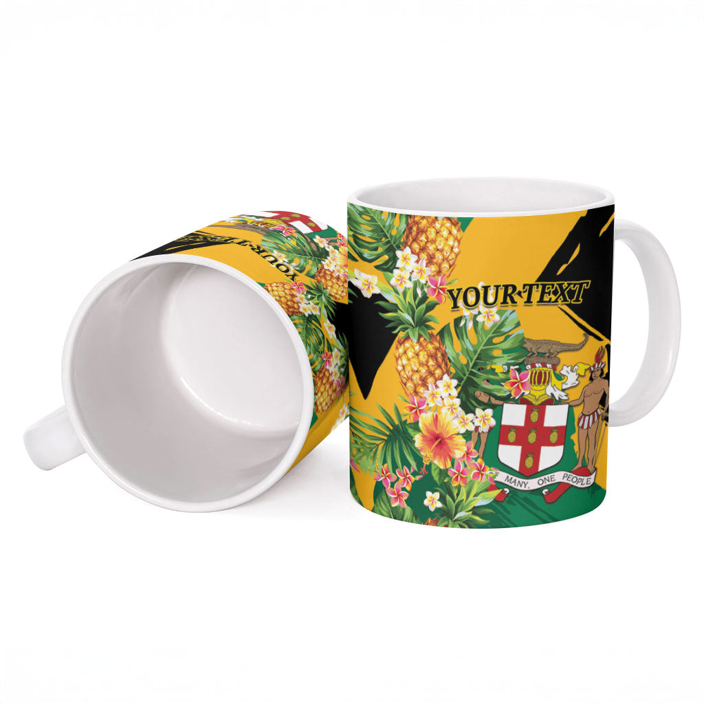 Personalized Jamaica Pineapple Ceramic Mug Coat of Arms Tropical Flowers
