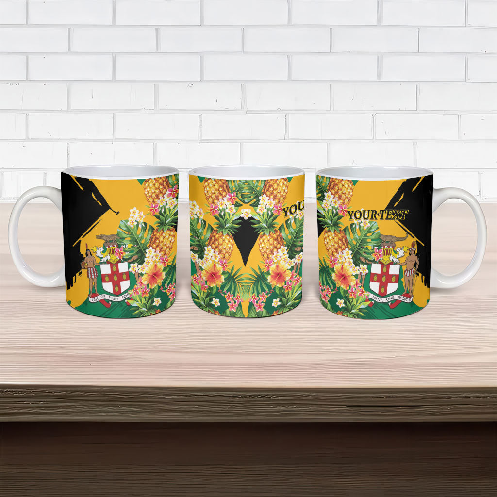 Personalized Jamaica Pineapple Ceramic Mug Coat of Arms Tropical Flowers