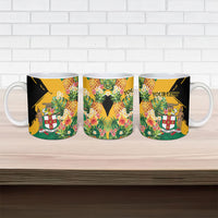 Personalized Jamaica Pineapple Ceramic Mug Coat of Arms Tropical Flowers