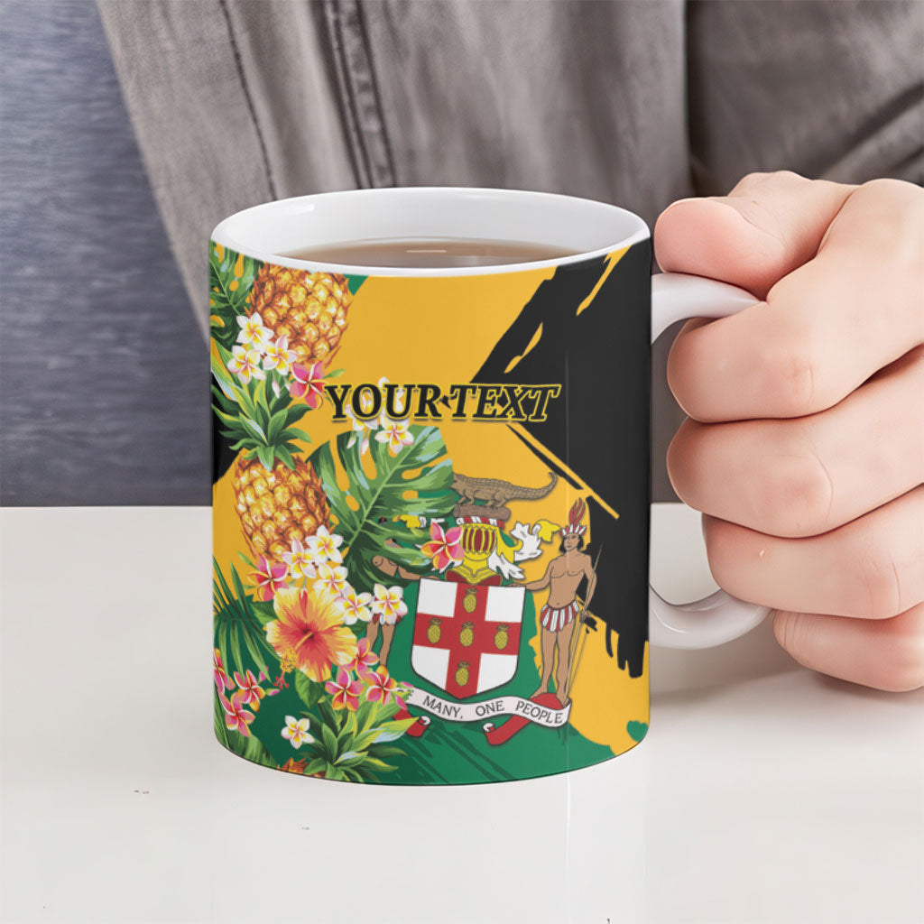 Personalized Jamaica Pineapple Ceramic Mug Coat of Arms Tropical Flowers