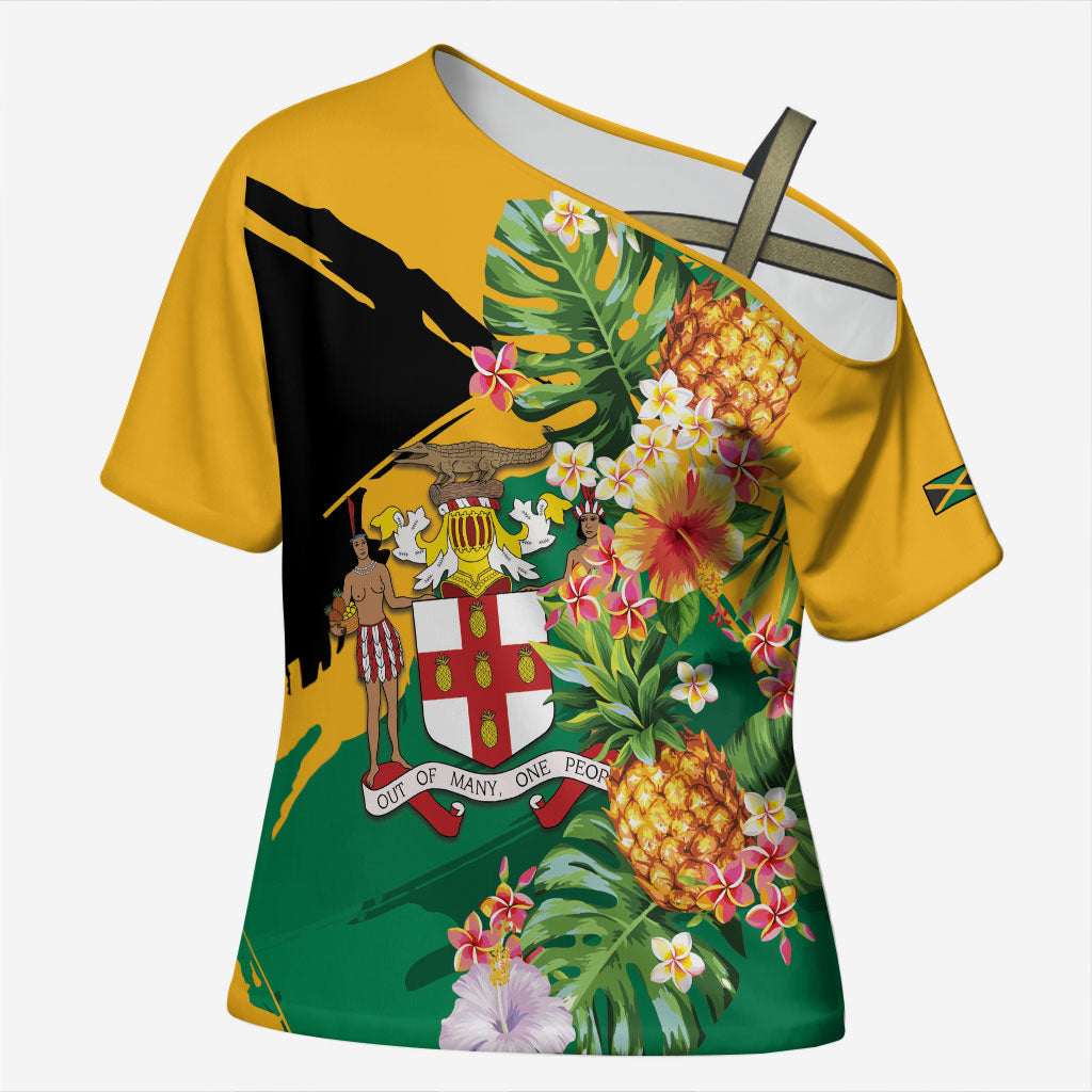 Personalized Jamaica Pineapple Cross Shoulder Shirt Coat of Arms Tropical Flowers