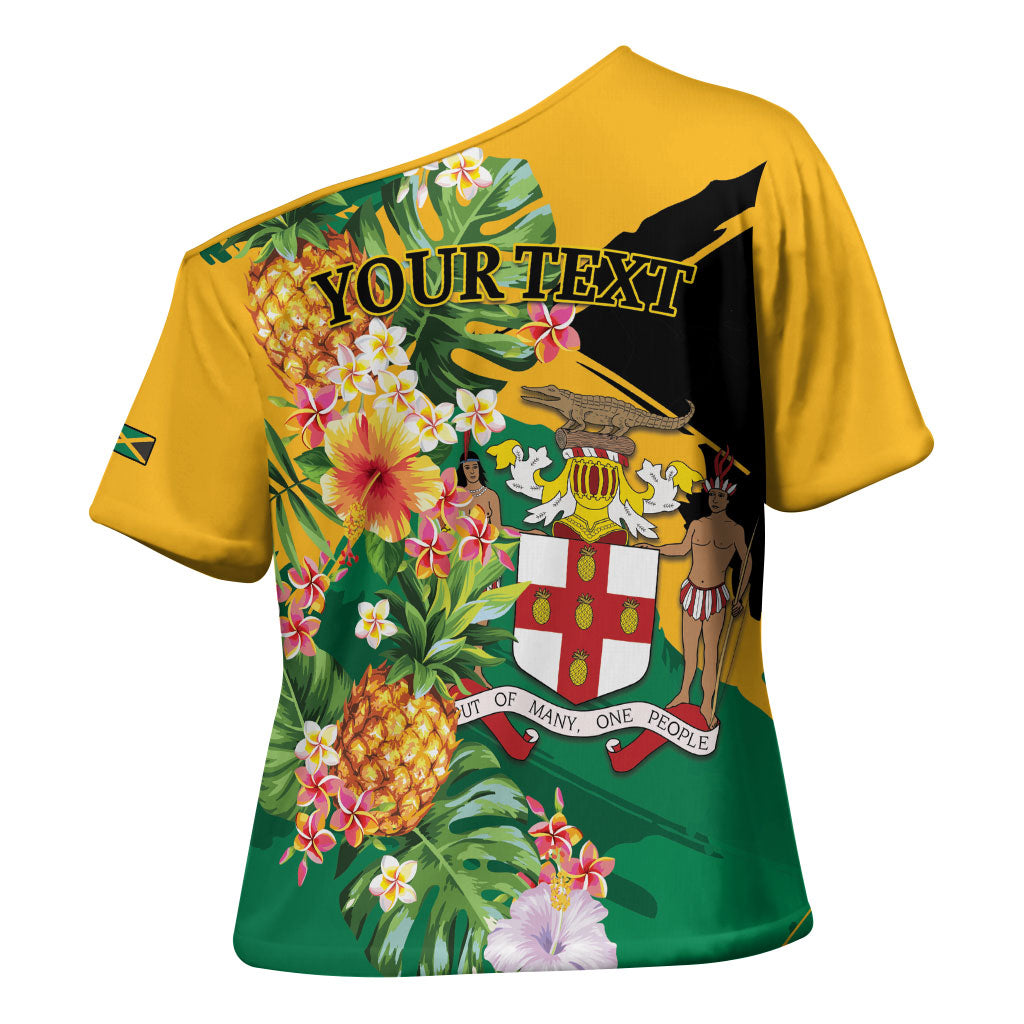 Personalized Jamaica Pineapple Cross Shoulder Shirt Coat of Arms Tropical Flowers