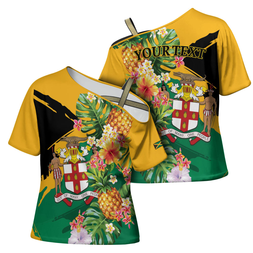 Personalized Jamaica Pineapple Cross Shoulder Shirt Coat of Arms Tropical Flowers