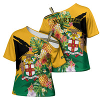 Personalized Jamaica Pineapple Cross Shoulder Shirt Coat of Arms Tropical Flowers