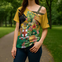 Personalized Jamaica Pineapple Cross Shoulder Shirt Coat of Arms Tropical Flowers