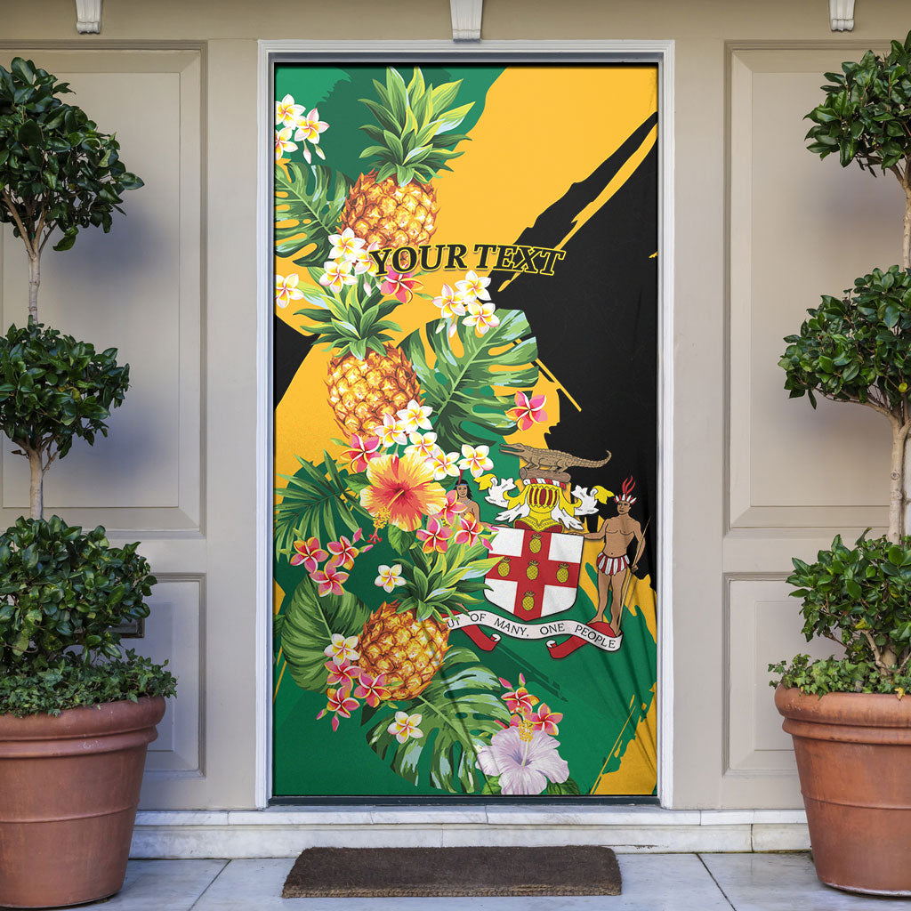 Personalized Jamaica Pineapple Door Cover Coat of Arms Tropical Flowers