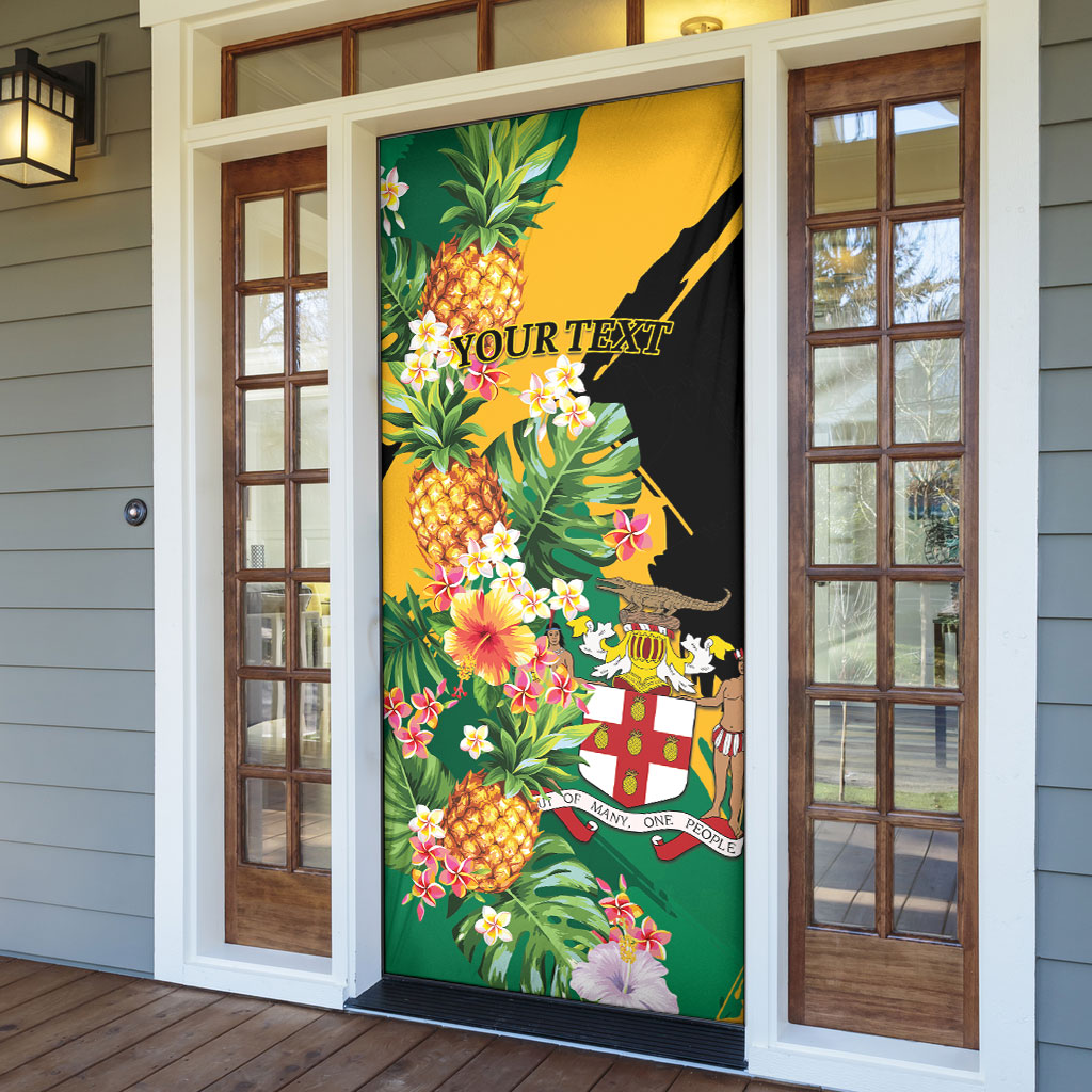 Personalized Jamaica Pineapple Door Cover Coat of Arms Tropical Flowers