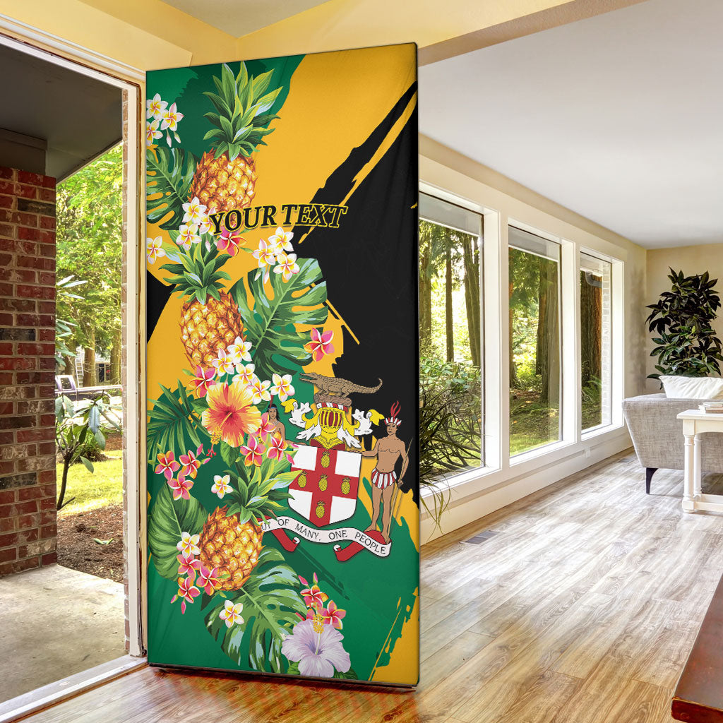Personalized Jamaica Pineapple Door Cover Coat of Arms Tropical Flowers