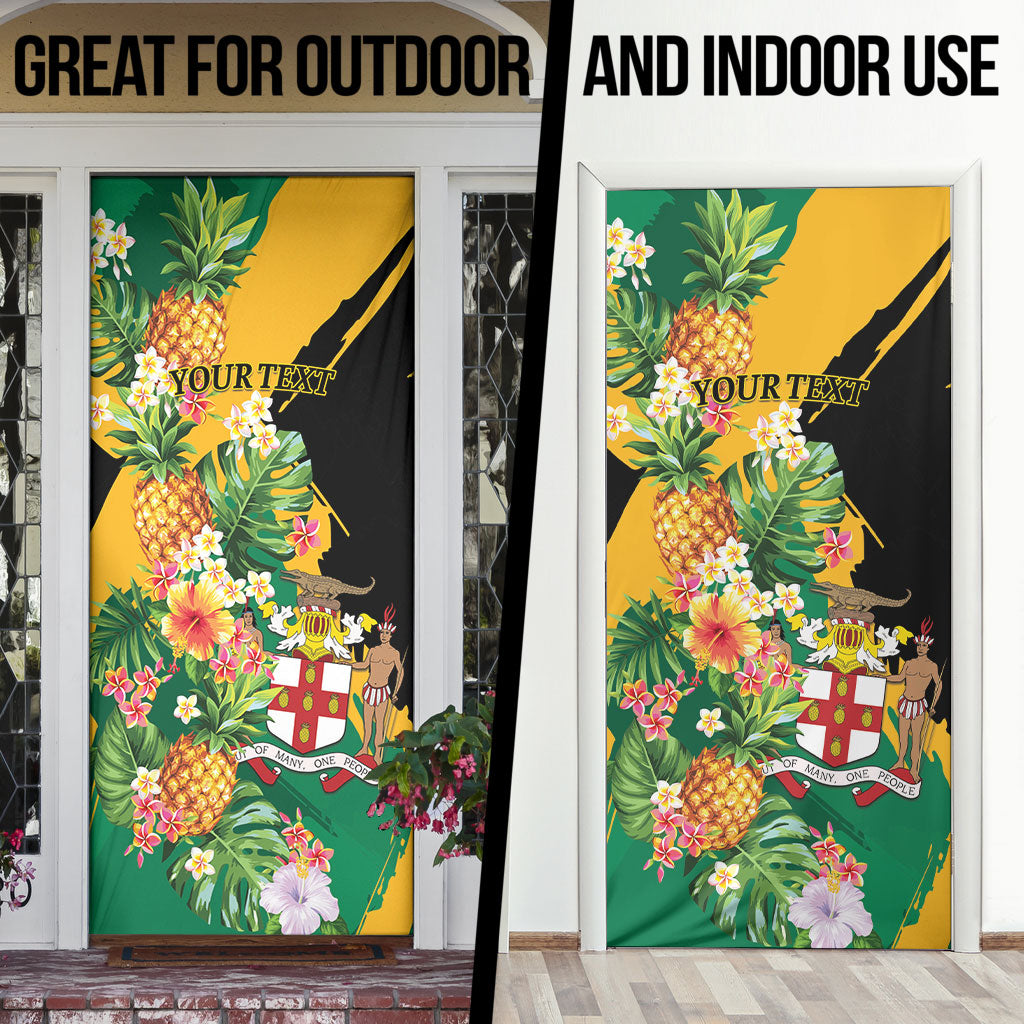 Personalized Jamaica Pineapple Door Cover Coat of Arms Tropical Flowers