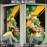 Personalized Jamaica Pineapple Door Cover Coat of Arms Tropical Flowers