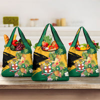 Jamaica Pineapple Grocery Bag Coat of Arms Tropical Flowers