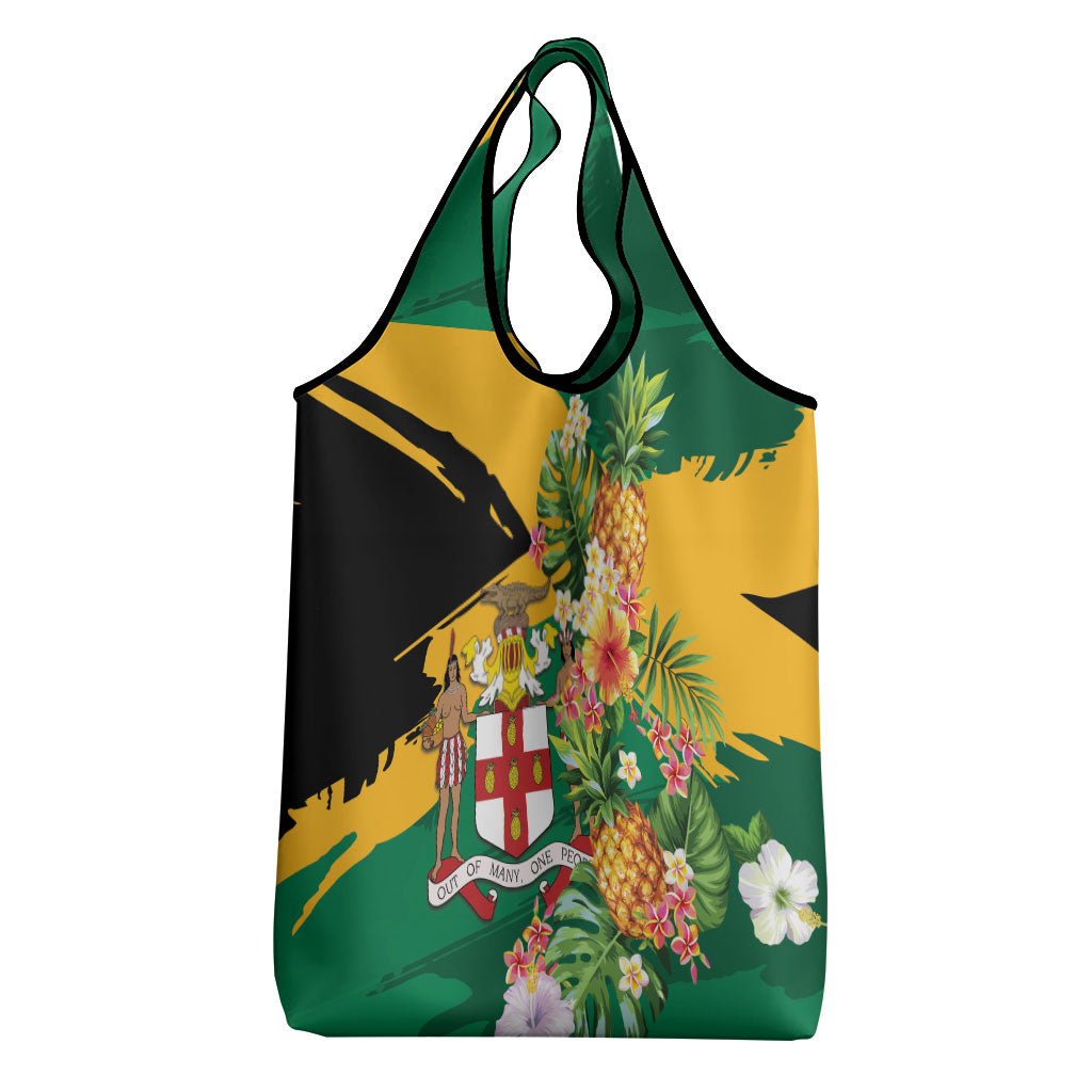 Jamaica Pineapple Grocery Bag Coat of Arms Tropical Flowers